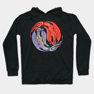 Dragon Reptile Monster Beast Yin Yang Blue Red Animals Beasts Monsters Dragons Hoodie